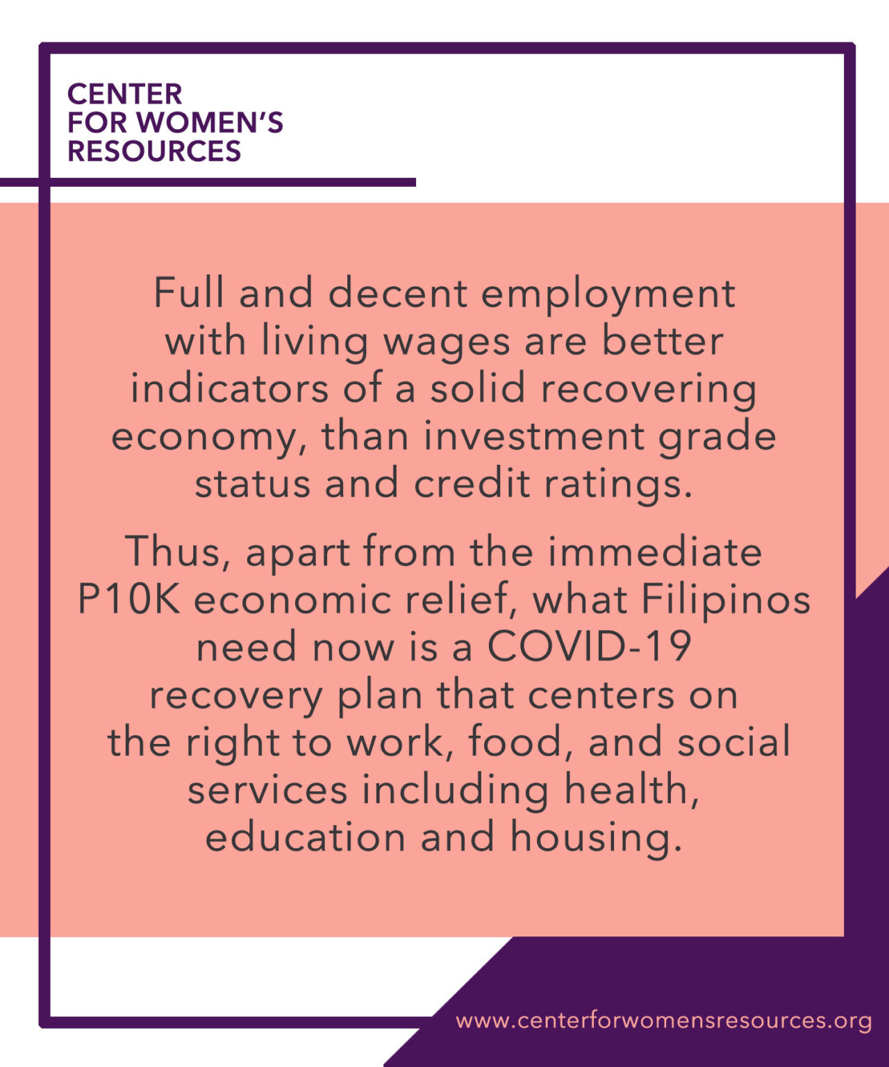 On economic relief amid COVID CWR Center for Women's Resources