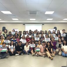 Community leaders, young women, student leaders stand with Palestine